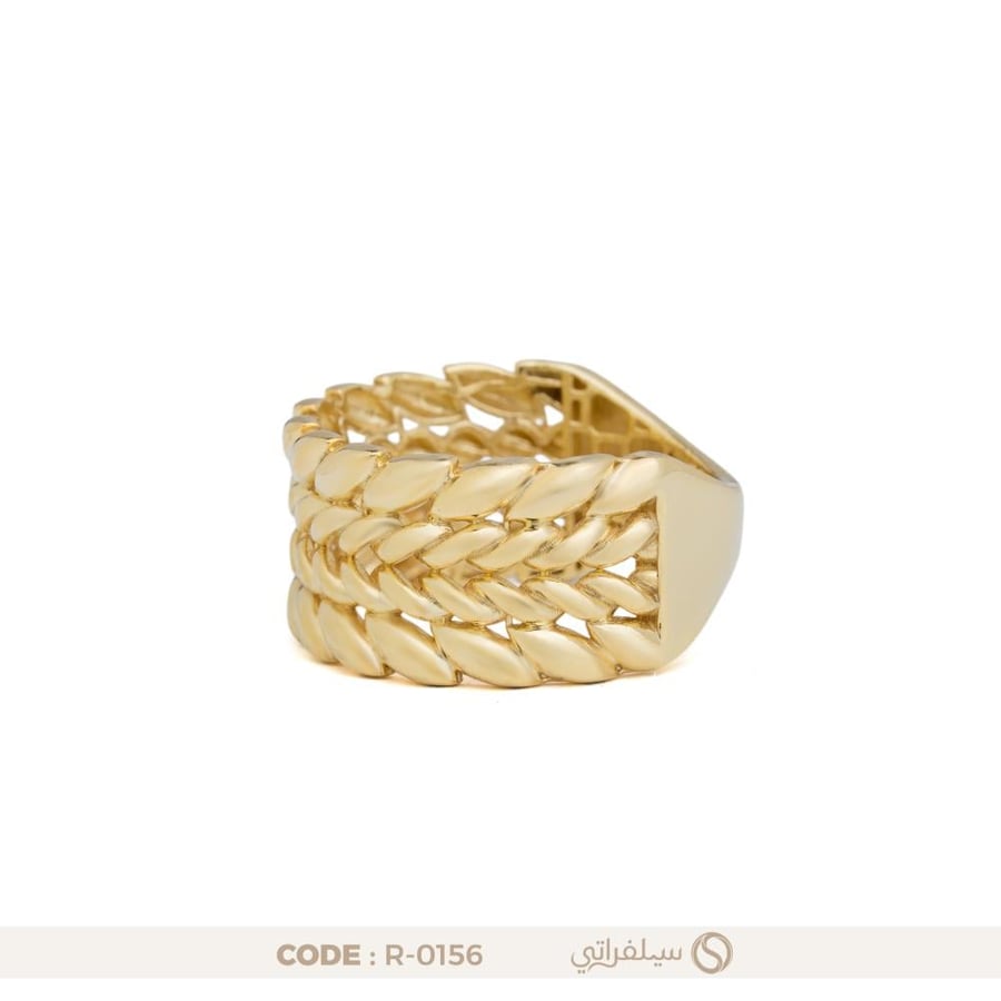 خاتم فضة عيار 925 بنقشة متعرجة مطلي بالروديوم والذهب (R-0156)