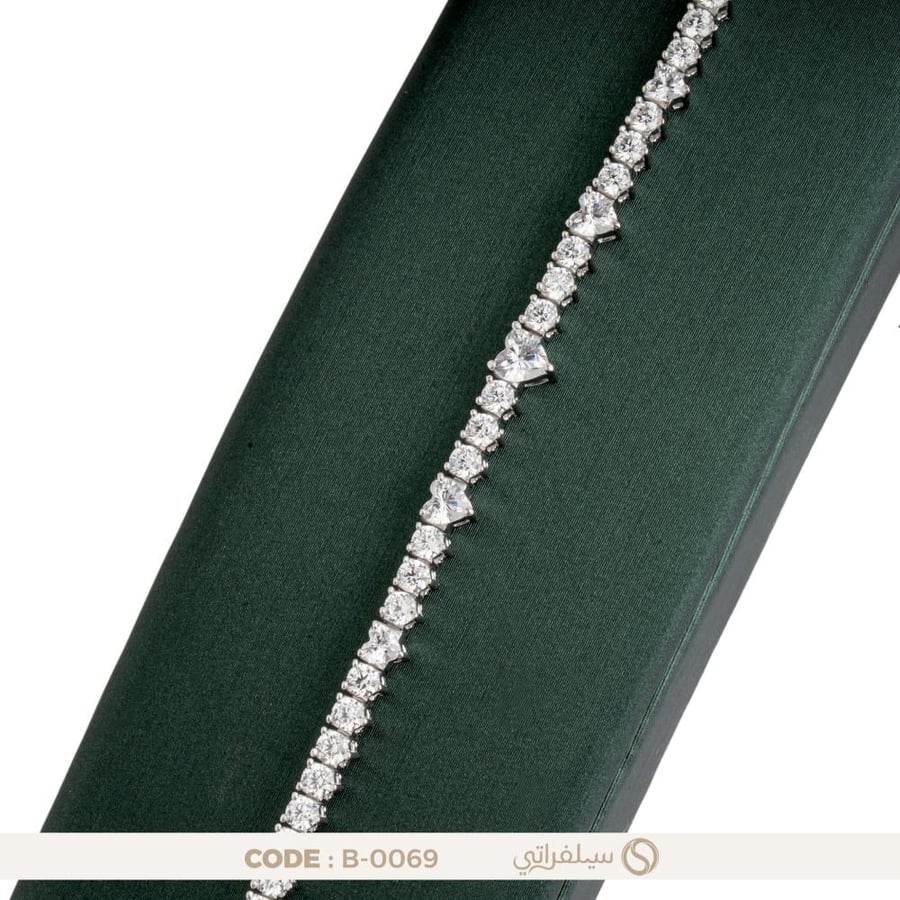 سوار تنس فضة عيار 925 مرصع بالزركون، مطلي روديوم (B-0069)
