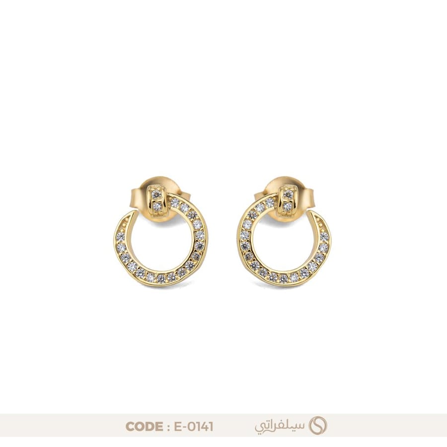 حلق بتصميم مسمار فضة عيار 925 مطلي روديوم وماء الذهب (E-0141)