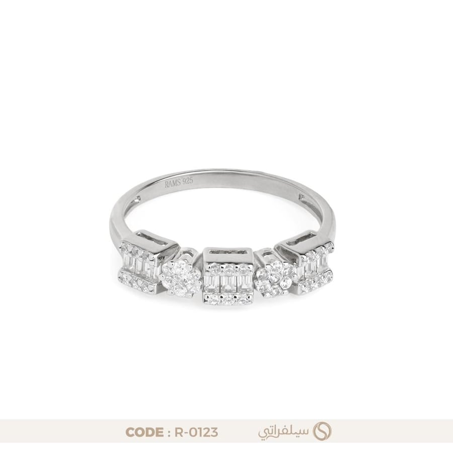 خاتم فضة عيار 925 مكعب مرصع بالزركون مطلي بالروديوم (R-0123)