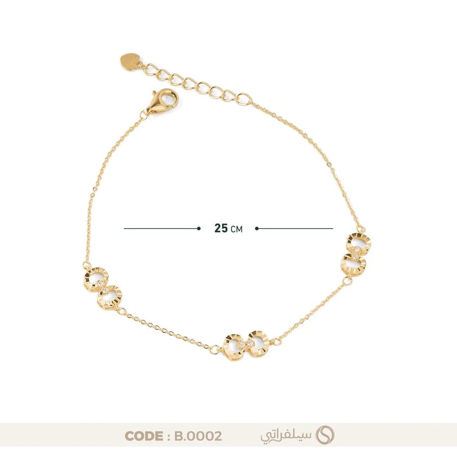 سوار فضة عيار 925 بحبات دائرية مرصعة بالزركون، مطلي روديوم وماء الذهب (B-0002)
