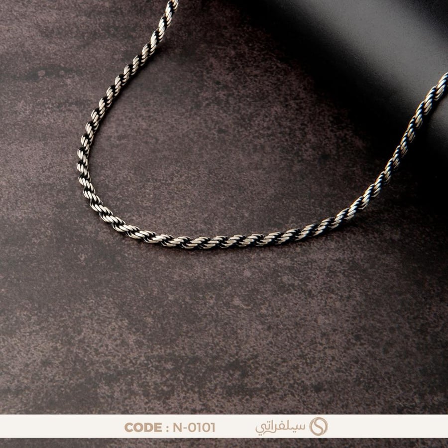 سلسلة روب تشين فضة رجالي عيار 925 بتصميم مجدول مؤكسد مطلي روديوم (N-0101)