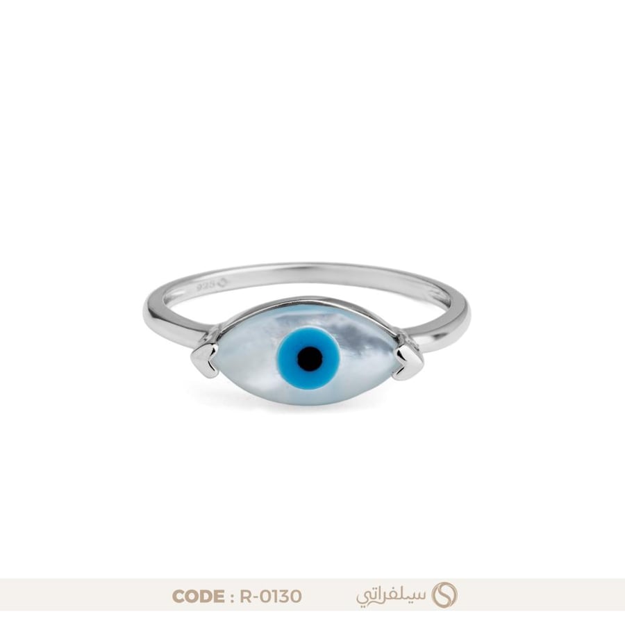خاتم بتصميم عين فضة عيار 925 مطلي روديوم (R-0130)
