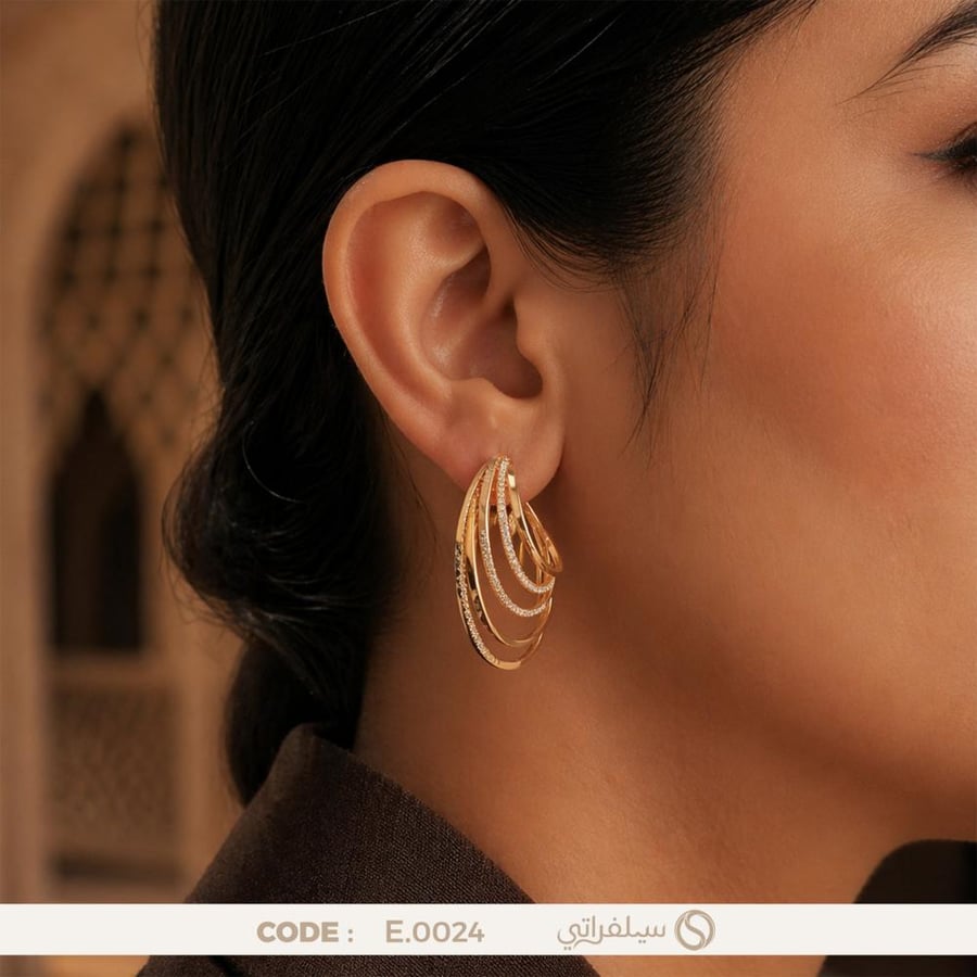 Triple Hoop Earrings, 925 Sterling Silver with Zircon Stones, Rhodium and Gold Plated (E-0024)