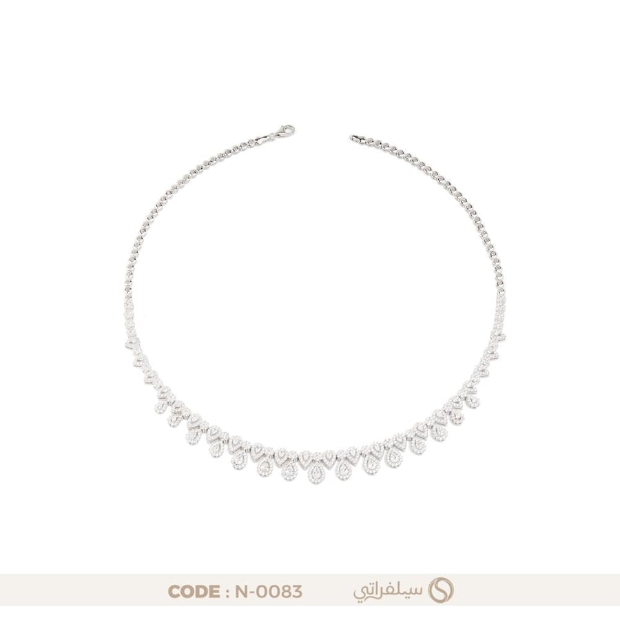 قلادة تشوكر ببريق الماس فضة عيار 925 مطلية روديوم (N-0083)