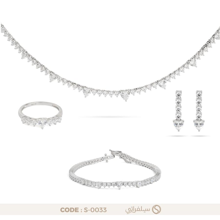 طقم تنس فضة عيار 925 مرصع بالزركون مطلي روديوم (S-0033)