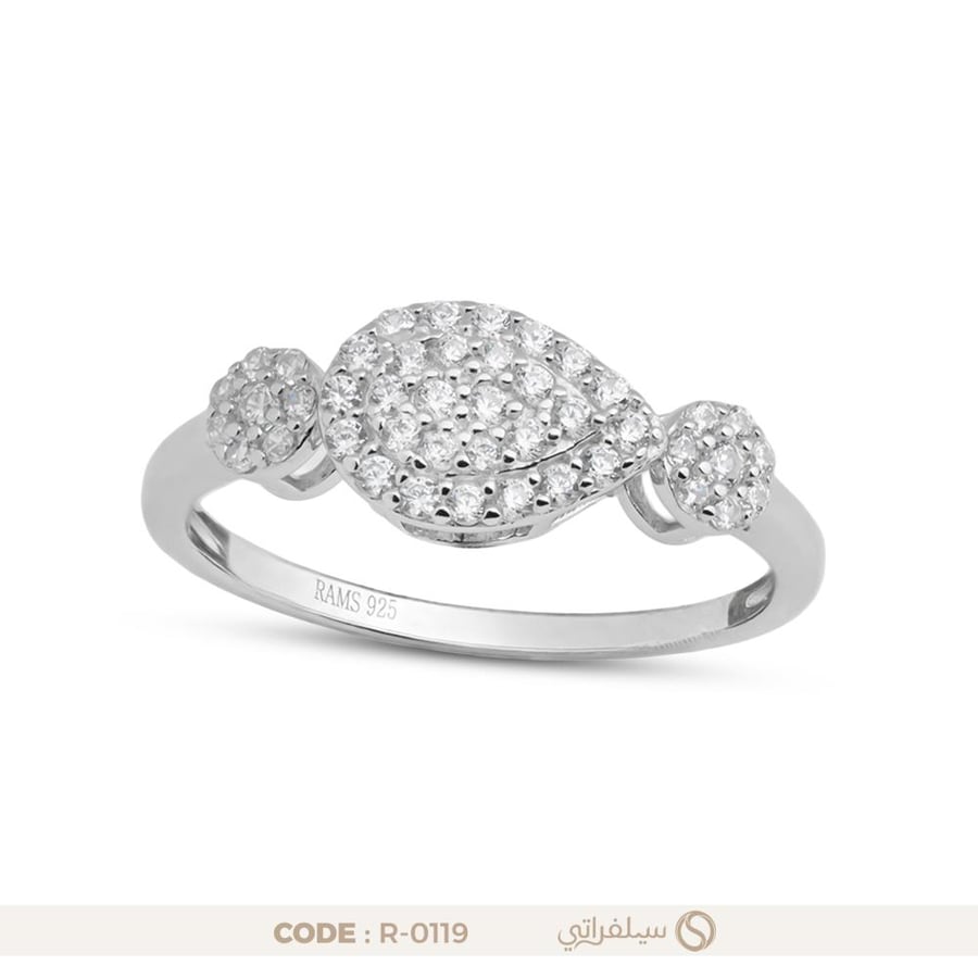 خاتم فضة عيار 925 مرصع بالزركون بتصميم بيضاوي مطلي روديوم (R-0119)