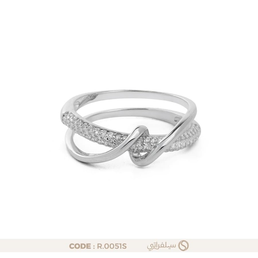 خاتم فضة متشابك مرصع بالزركون عيار 925 مطلي روديوم (R-0051S)