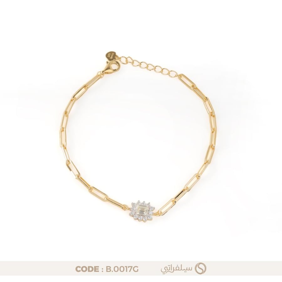 سوار زهرة فضة عيار 925 مرصع بالزركون، مطلي بالروديوم وماء الذهب (B-0017G)