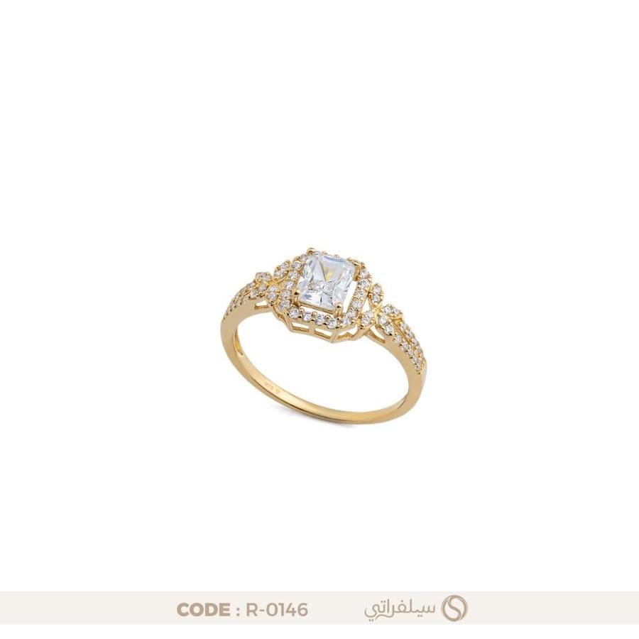 خاتم فضة نسائي عيار 925 بقصة كوشن مرصع بالزركون (R-0146)