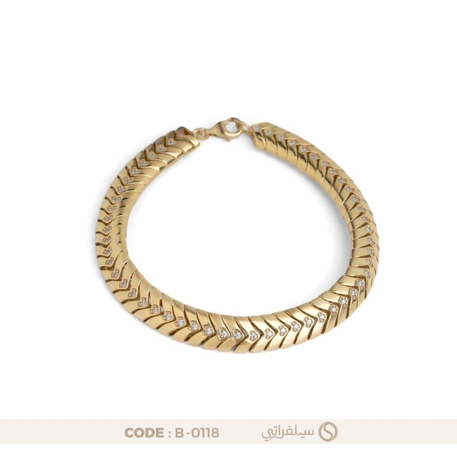 سوار فضة نسائي بحلقات متشابكة مرصع بالزركون، مطلي بالروديوم والذهب (B-0118)