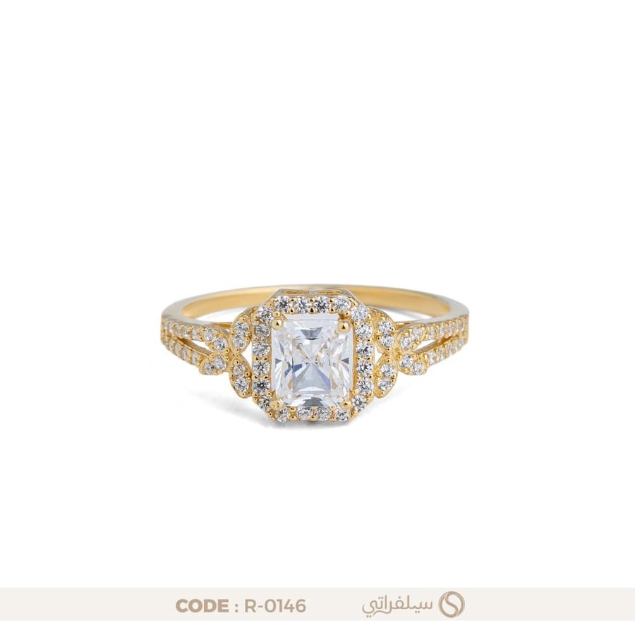 خاتم فضة نسائي عيار 925 بقصة كوشن مرصع بالزركون (R-0146)