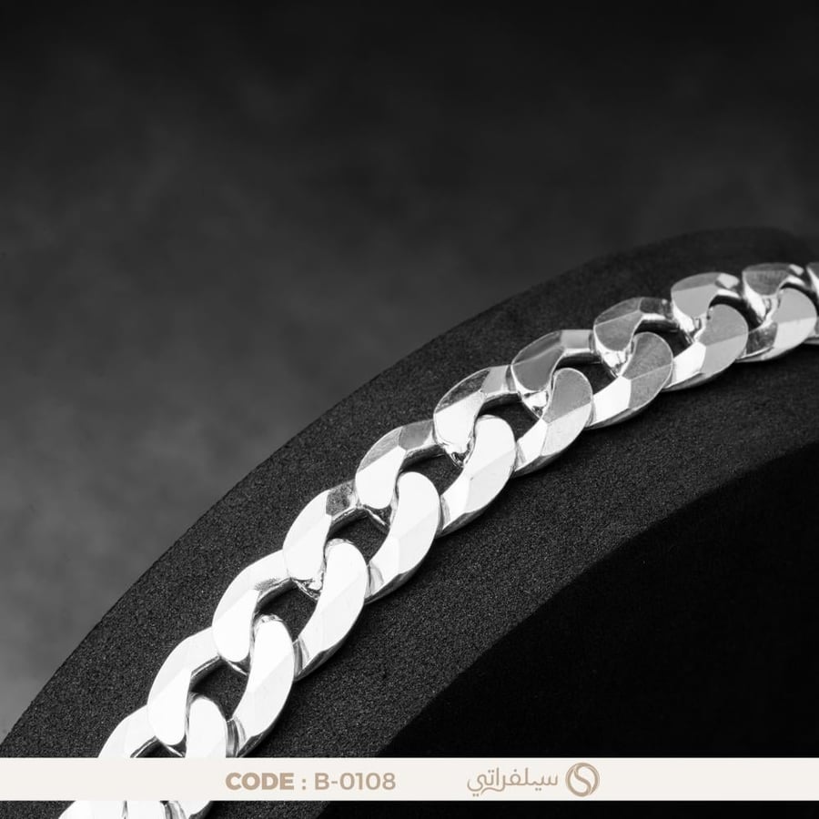 سوار جنزير كوبان رجالي فضة عيار 925، مطلي روديوم (B-0108)
