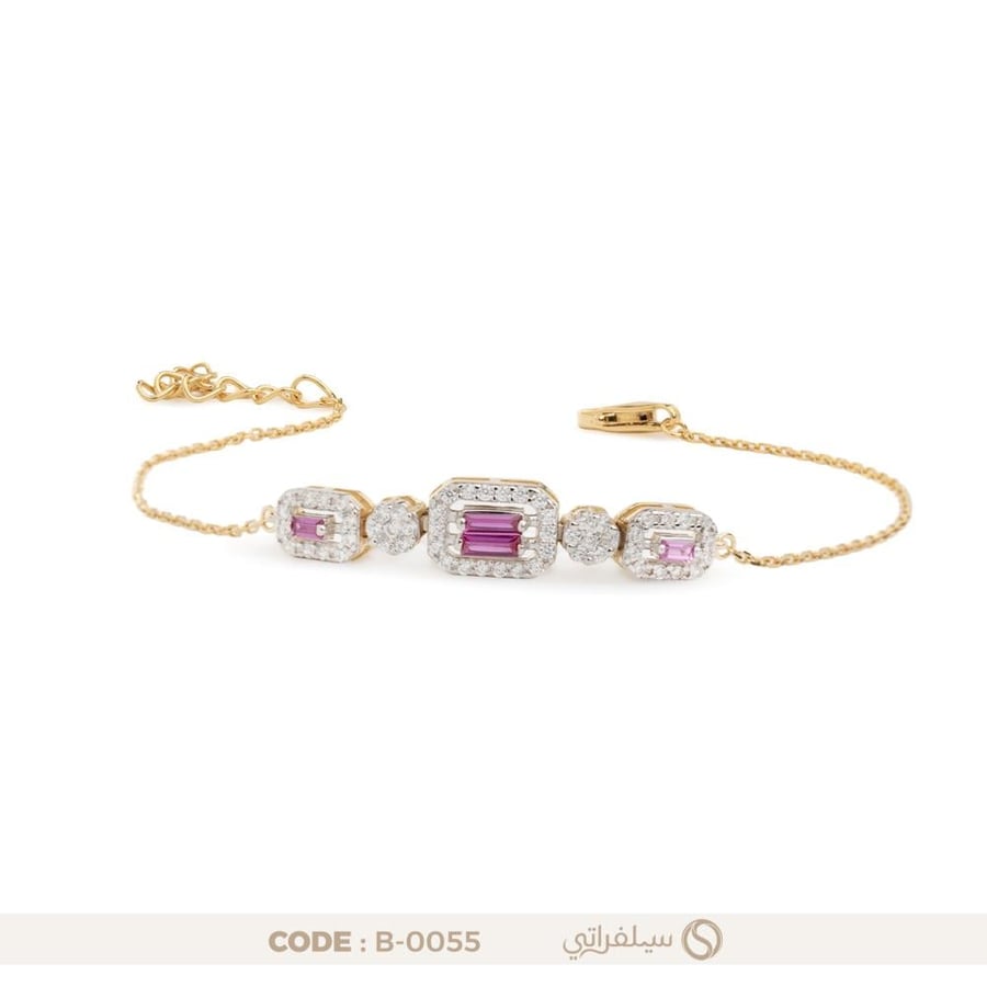 سوار فضة وردي بالباجيت، مرصع بزركون بلمعان الألماس، مطلي روديوم وماء الذهب (B-0055)