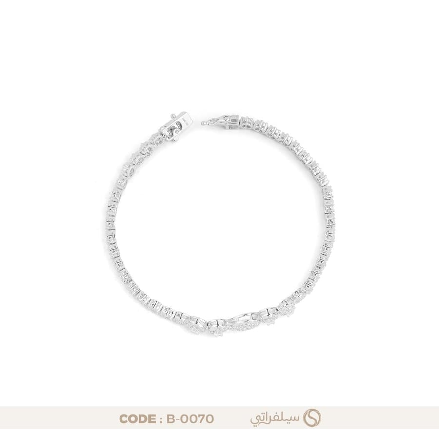 سوار فضة تنس دائري بوسط دمعة مرصع بالزركون، مطلي روديوم (B-0070)