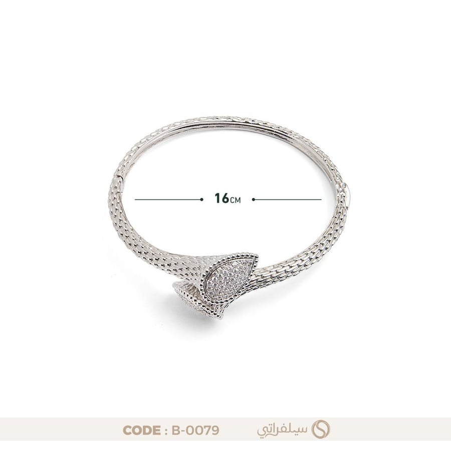 سوار ملتف فضة عيار 925 بنهايتين مرصعتين بالزركون (B-0079)