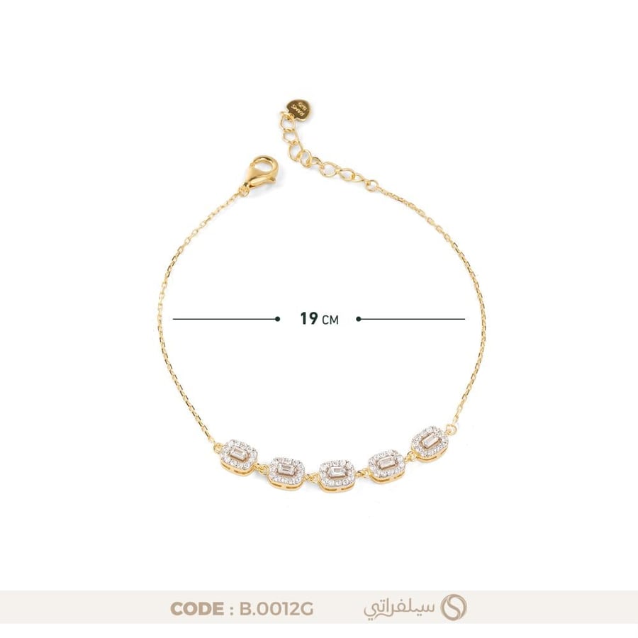 سوار فضة عيار 925 بفصوص زركون مستطيلة بلمعان الألماس، مطلي بالروديوم وماء الذهب (B-0012G)