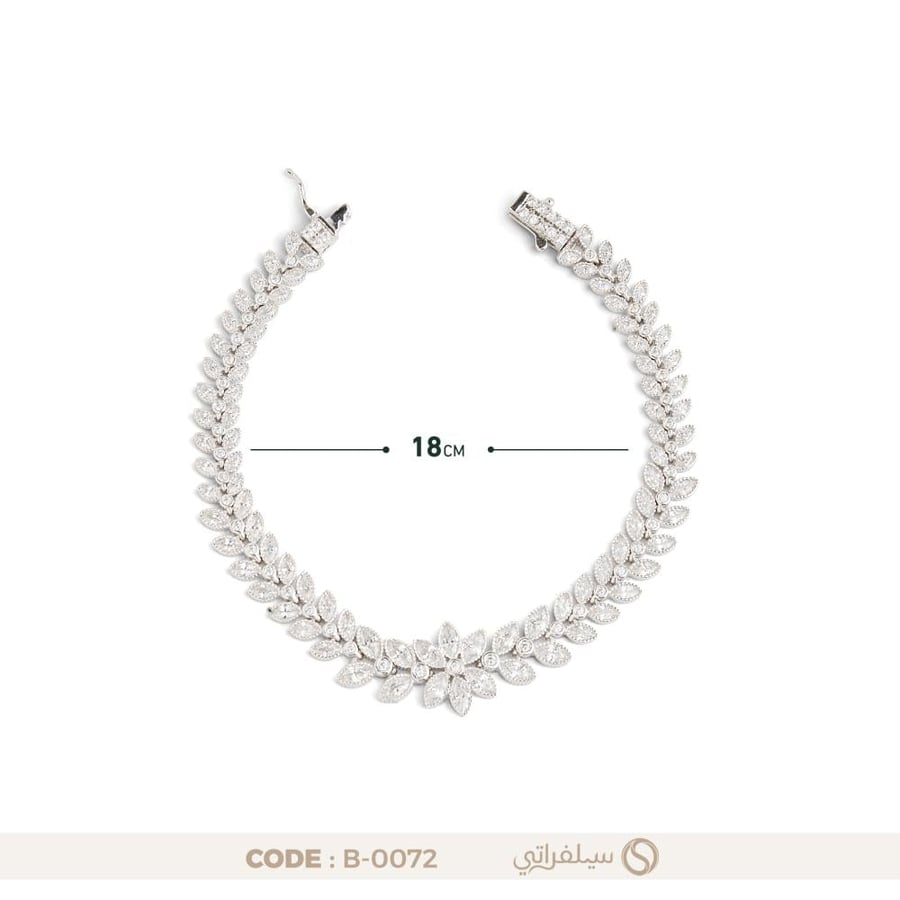 سوار تنس فضة عيار 925 بقطع ماركيز، مطلي روديوم (B-0072)