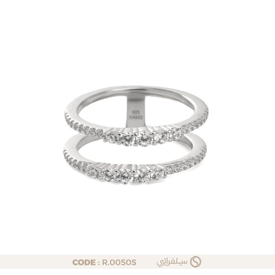 خاتم فضة مزدوج مرصع بالزركون عيار 925 مطلي روديوم (R-0050S)