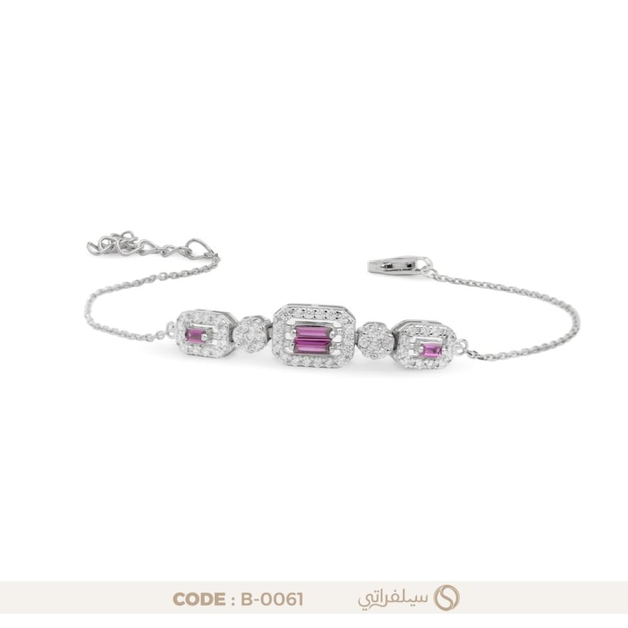سوار فضة عيار 925 وردي مطلي بالروديوم بفصوص باجيت وزركون بلمعان الألماس (B-0061)