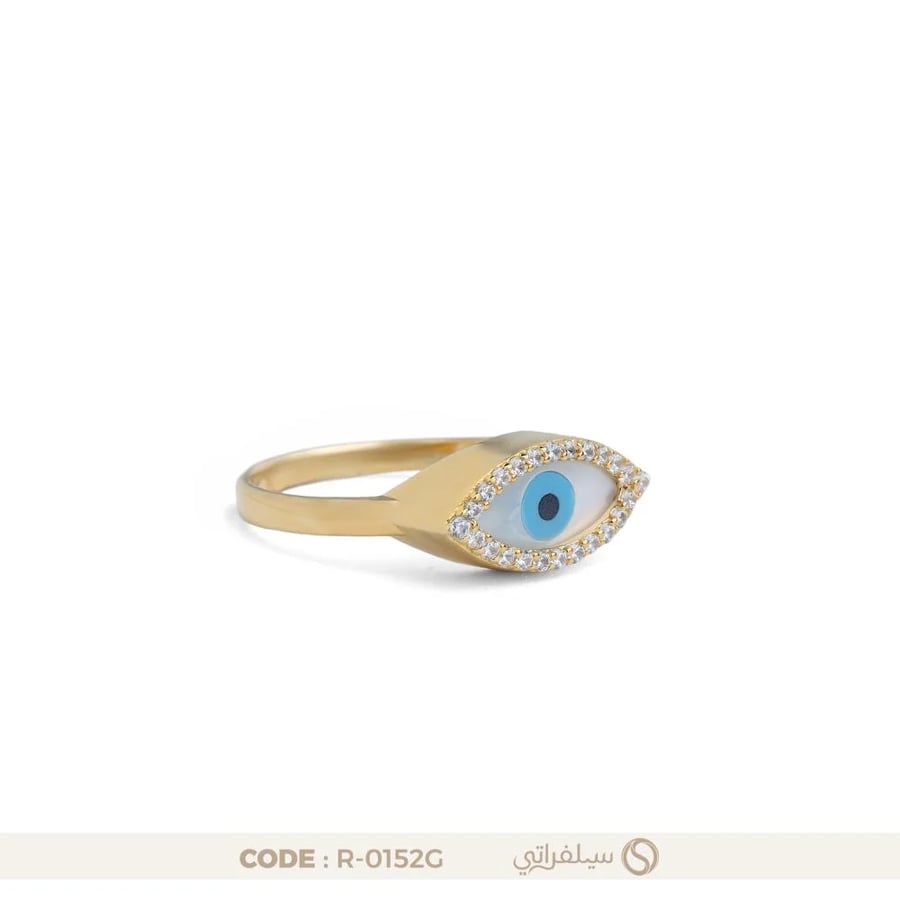 خاتم عين فضة عيار 925 مرصع بالزركون مطلي بروديوم وماء الذهب (R-0152G)