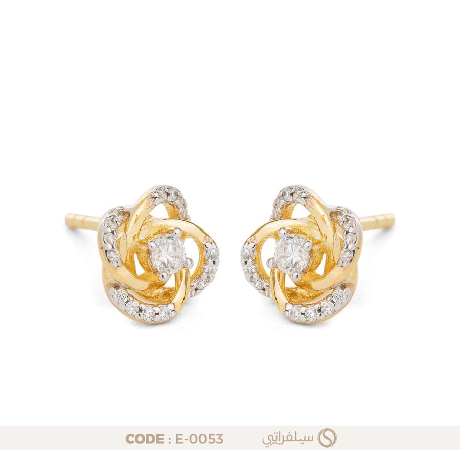 حلق كريس كروس فضة عيار 925 مرصع بزركون لامع، مطلي بالروديوم وماء الذهب (E-0053)