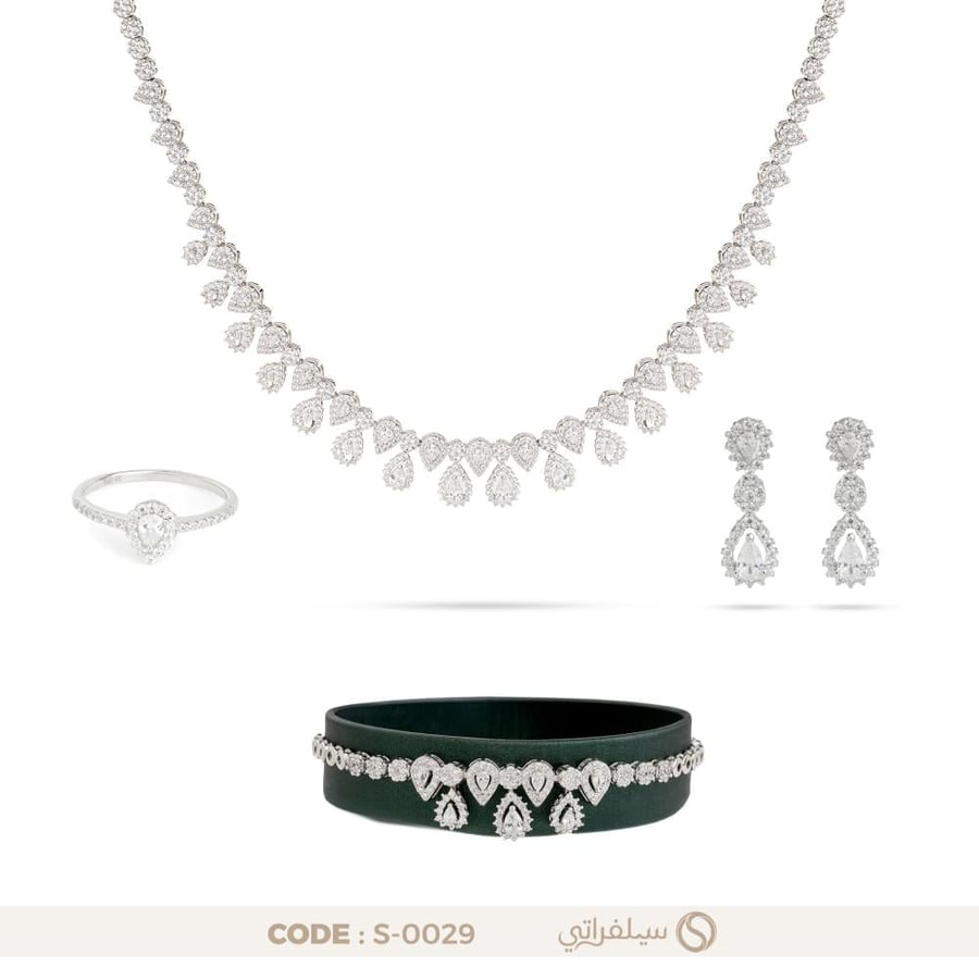 طقم دمعة زركون فضة عيار 925 مطلي روديوم (S-0029)