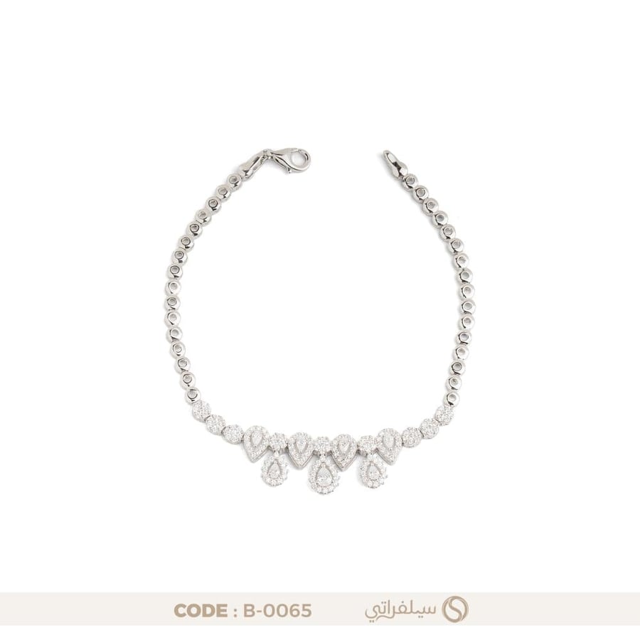 سوار دمعة فضة عيار 925 مرصع بفصوص زركون بلمعان الألماس، مطلي بالروديوم (B-0065)