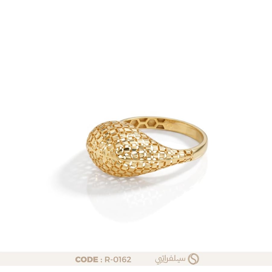 خاتم فضة عيار 925 بتصميم شبكي مطلي بماء الذهب (R-0162)