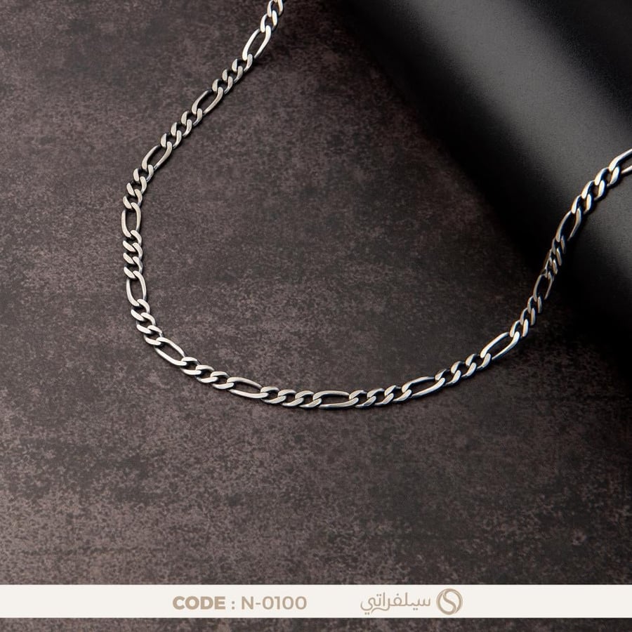سلسلة فيجارو فخمة فضة عيار 925 مطلية روديوم (N-0100)
