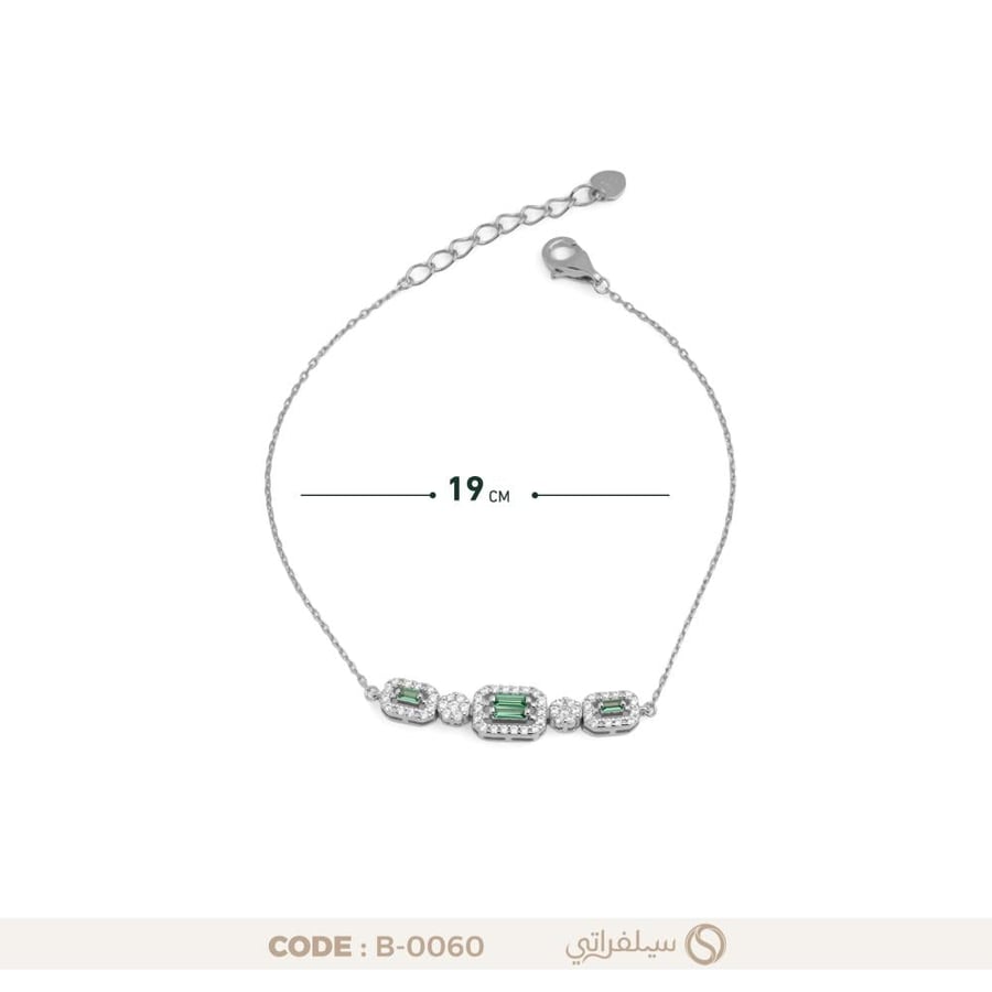 سوار الباجيت الأخضر فضة عيار 925، مطلي روديوم (B-0060)