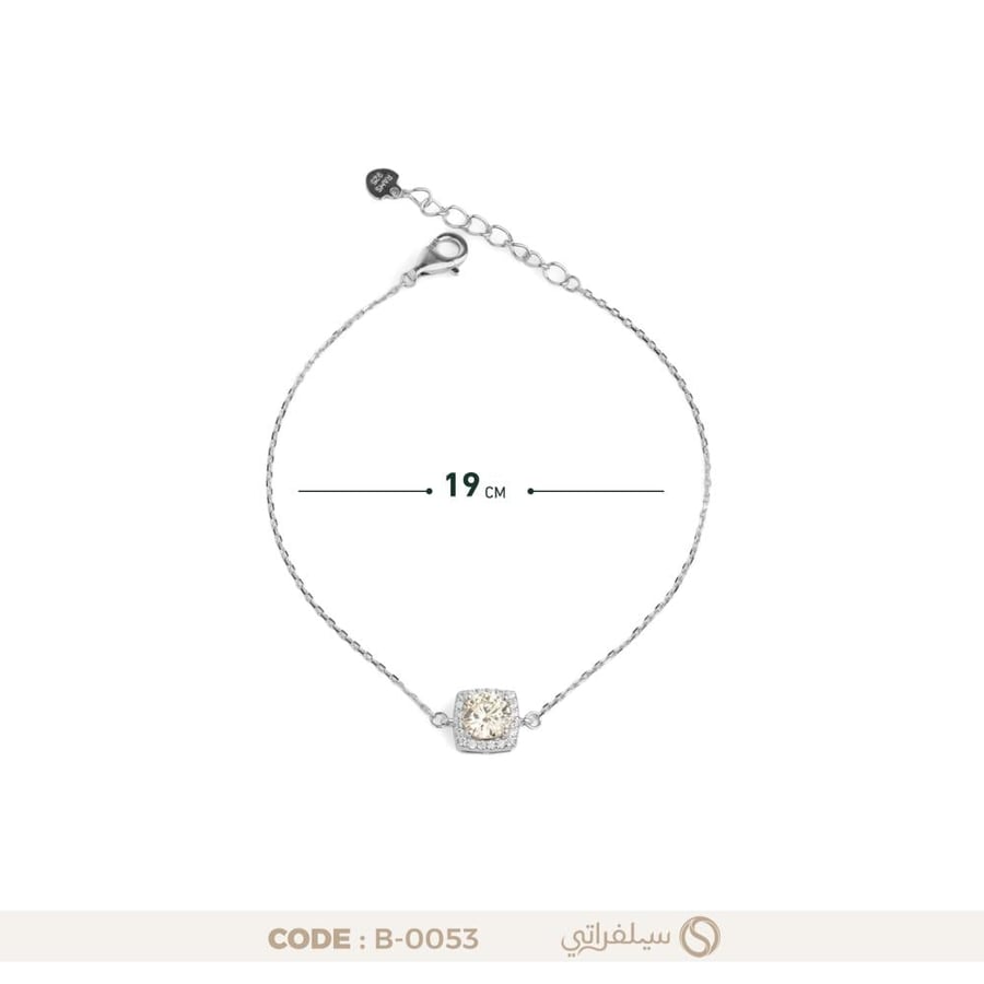 سوار فضة نسائي بهالة زركون بلمعان الألماس، مطلي روديوم (B-0053)