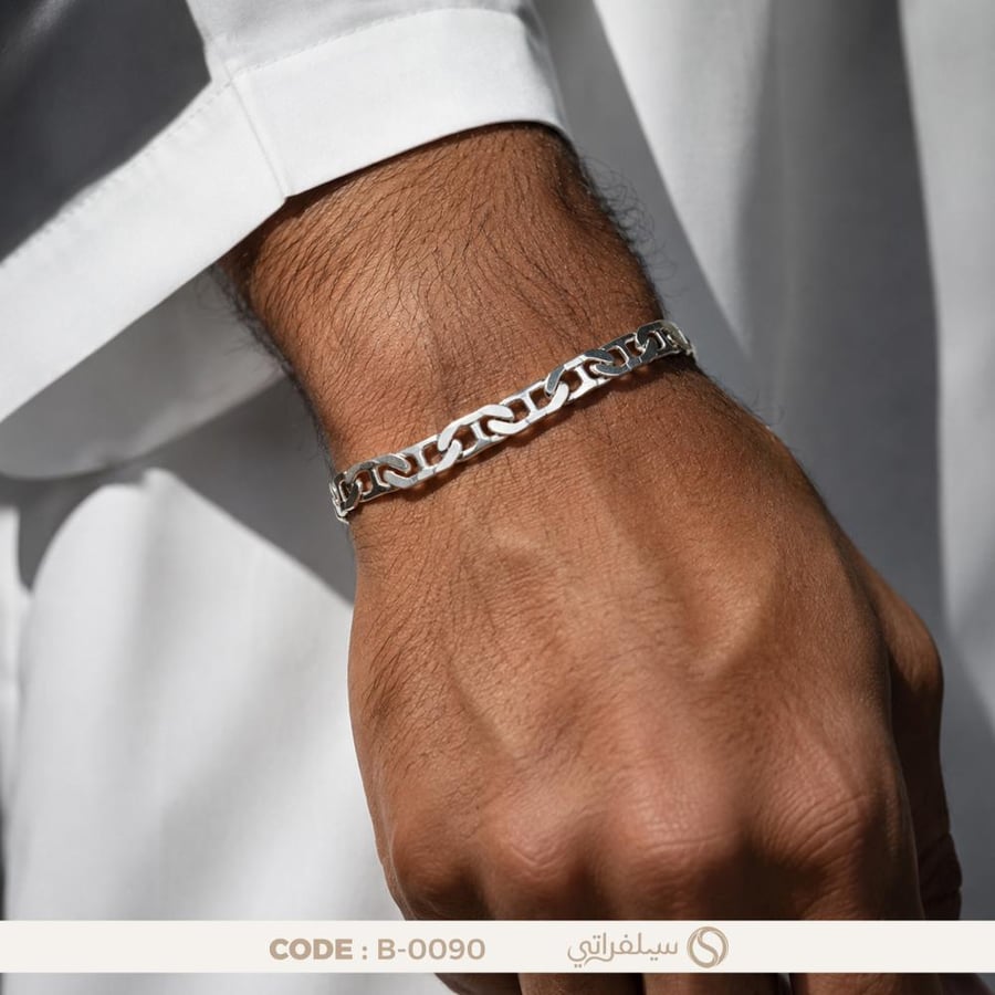 سوار فضة رجالي عيار 925 بتصميم مارينر، مطلي روديوم (B-0090)