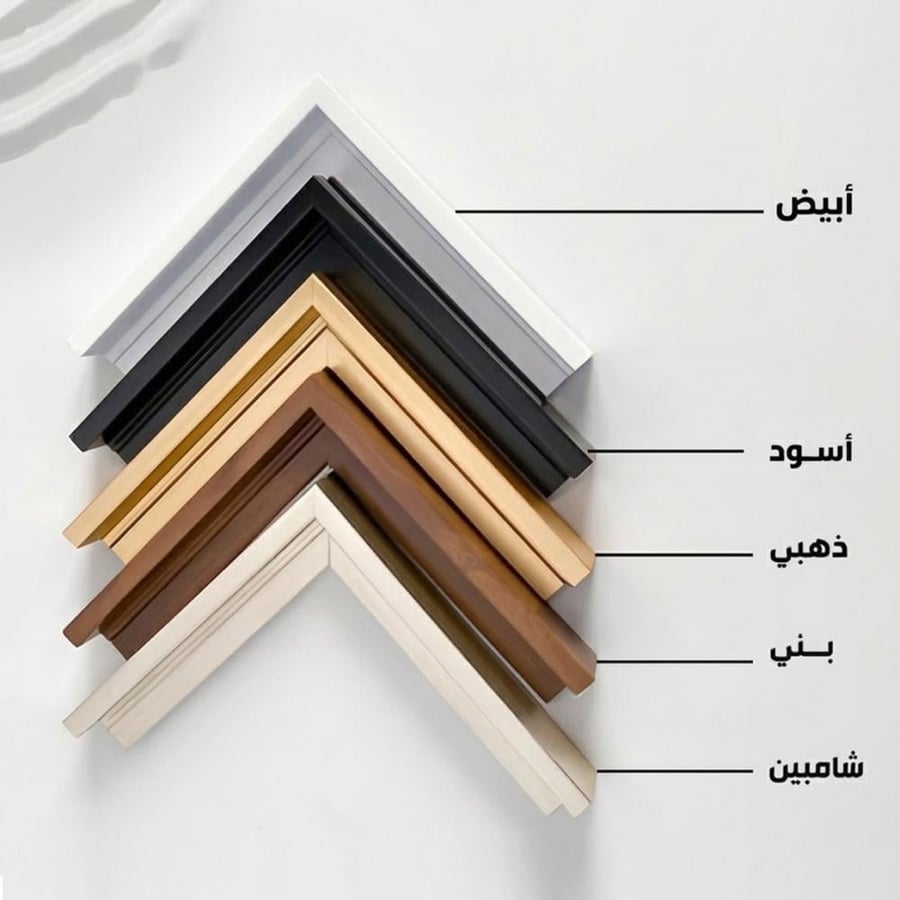 عينات ألوان الإطار الخمسة — أبيض وأسود وذهبي وبني وشامبين