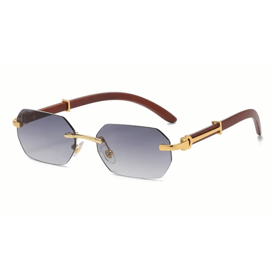Modern without lip sunglasses for men women frameless rectangular wooden frame sunglasses summer travel UV400 sunglasses