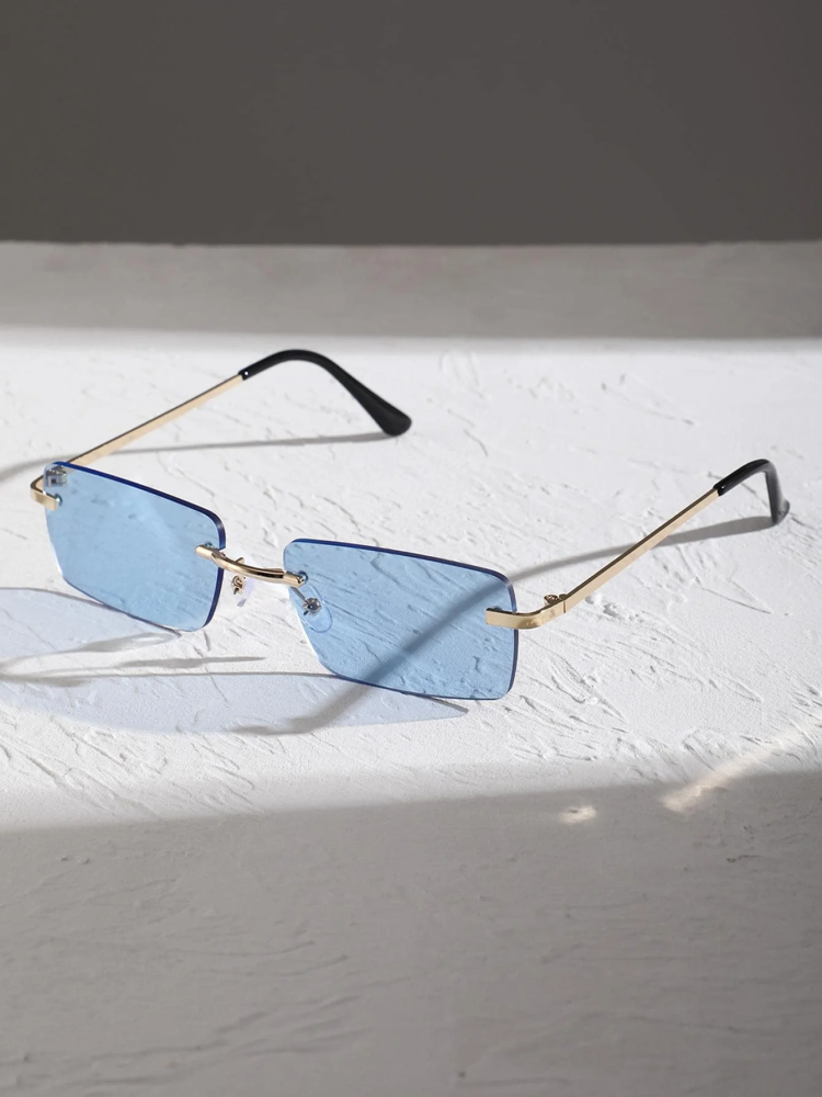 New sunglasses with a square metal frame for unisex, frameless, for outdoor beach parties