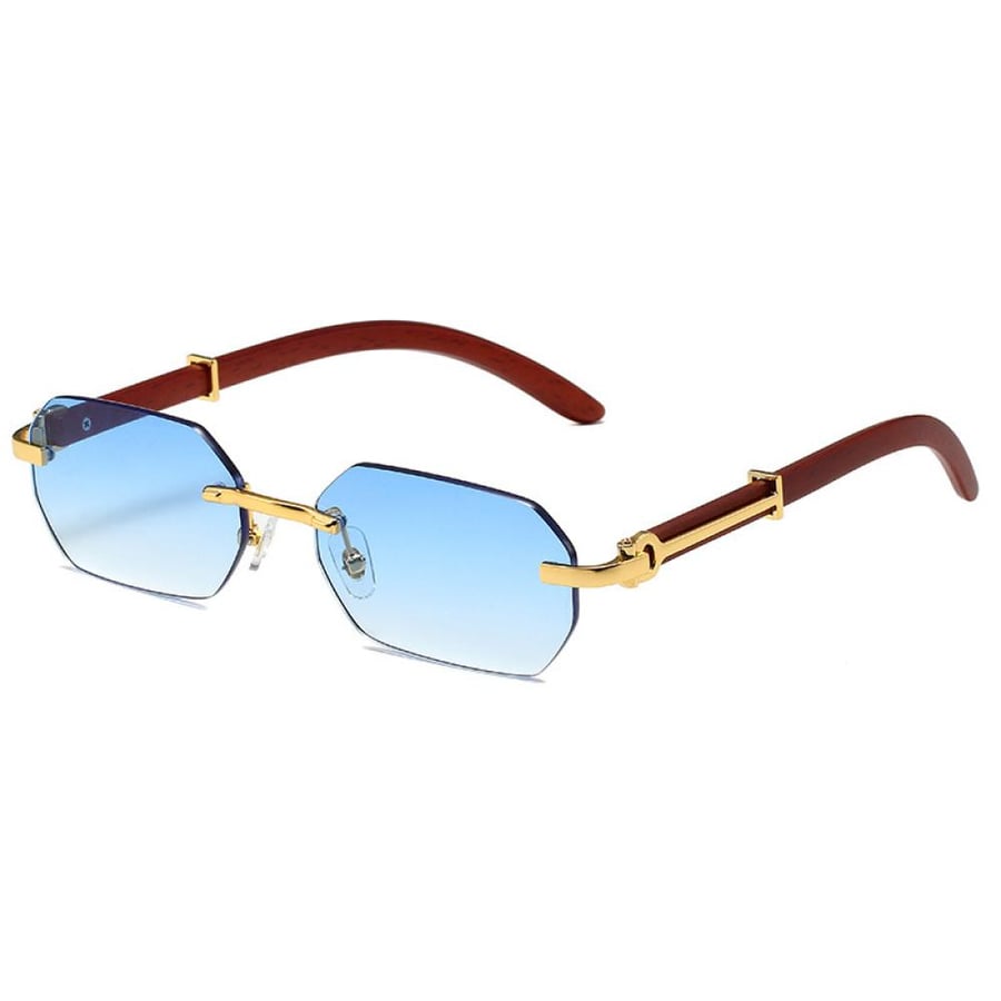 Modern without lip sunglasses for men women frameless rectangular wooden frame sunglasses summer travel UV400 sunglasses