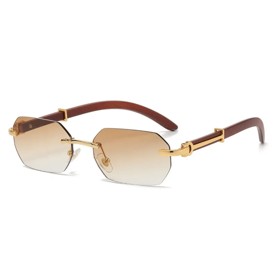 Modern without lip sunglasses for men women frameless rectangular wooden frame sunglasses summer travel UV400 sunglasses