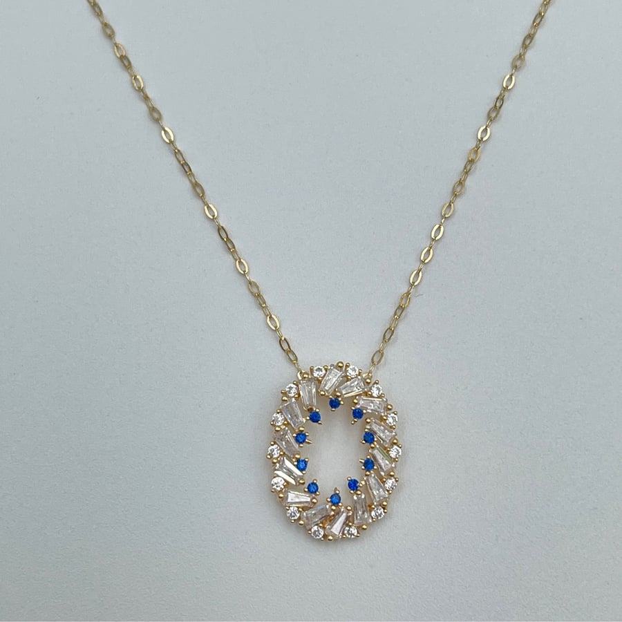 Yellow gold necklace with colored stones, 18 karat
