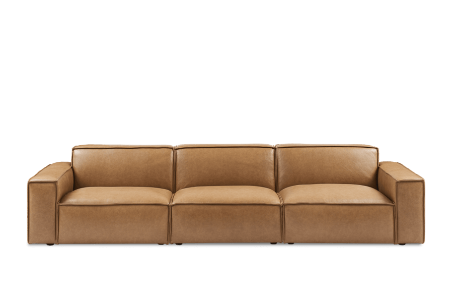 كنبة جلد فاخر - الهَنَا (الممتدة جلد) - بني فاتح