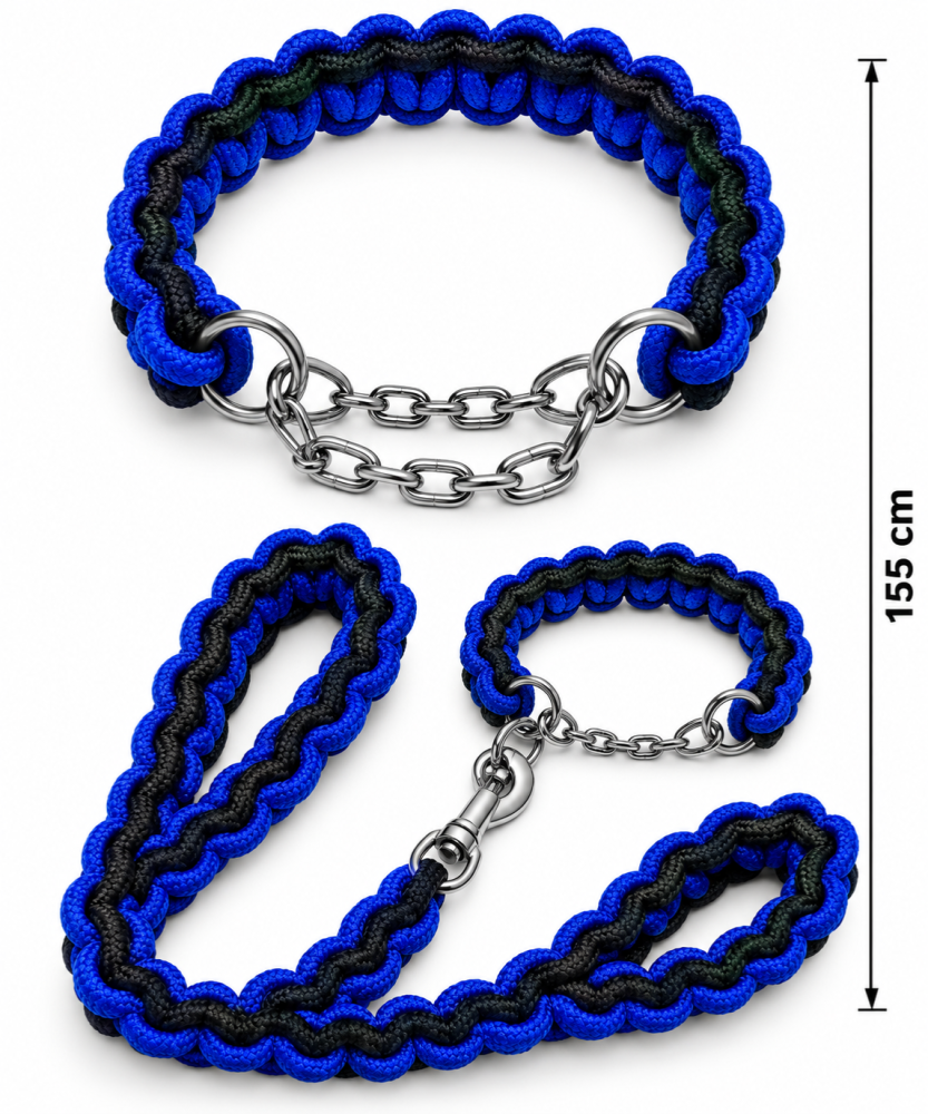 طوق ومقود كلاب من الحبال المضفرة مع سلسلة معدنية – متوفر بعدة ألوان | Braided Rope Dog Collar & Leash Set with Metal Chain – Available in Multiple Colors