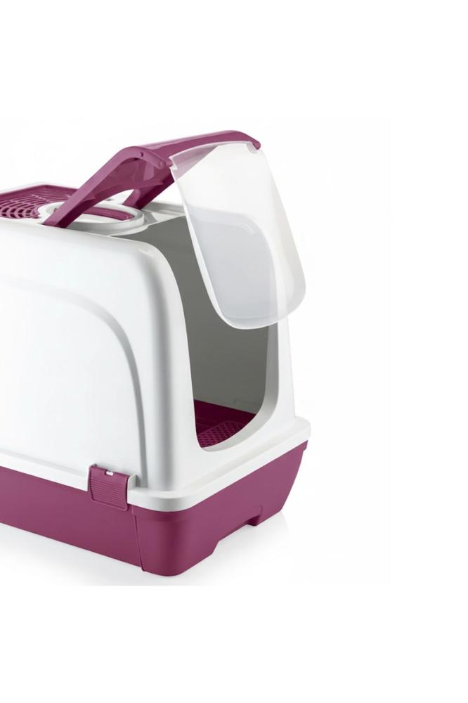ليتر بوكس مغلق للقطط بدرج سحب وفلتر علوي – بنفسجي وأبيض | Enclosed Cat Litter Box with Pull-Out Tray & Top Filter – Purple & White