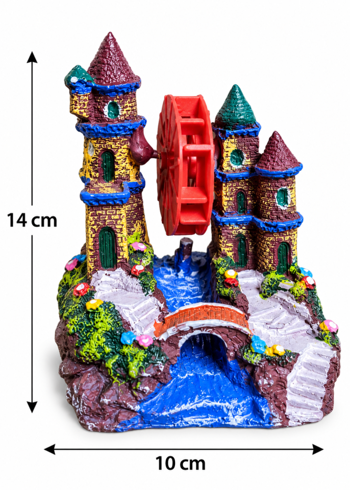 مجسم قلعة مع طاحونة مائية للزينة داخل أحواض الأسماك | Castle with Water Wheel Aquarium Decoration