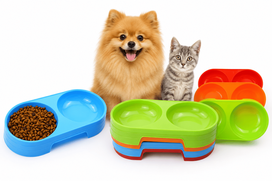 طبق طعام وماء مزدوج للقطط والكلاب – متعدد الألوان | Double Food & Water Bowl for Cats & Dogs – Assorted Colors