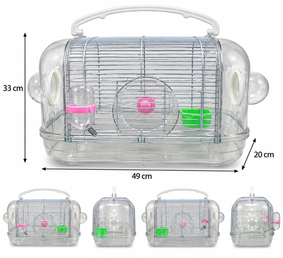 قفص هامستر شفاف مع عجلة جري ومقبض حمل | Transparent Hamster Cage with Exercise Wheel and Carrying Hand