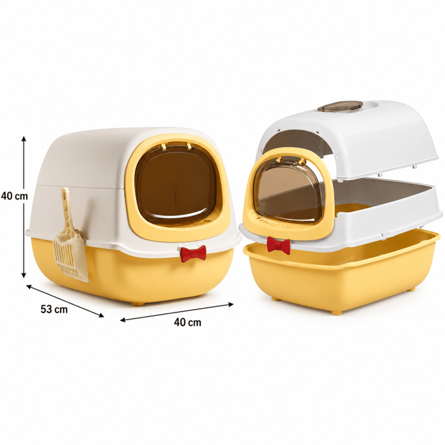 صندوق فضلات قطط مغلق مع باب شفاف ومغرفة | Enclosed Cat Litter Box with Transparent Door & Scoop