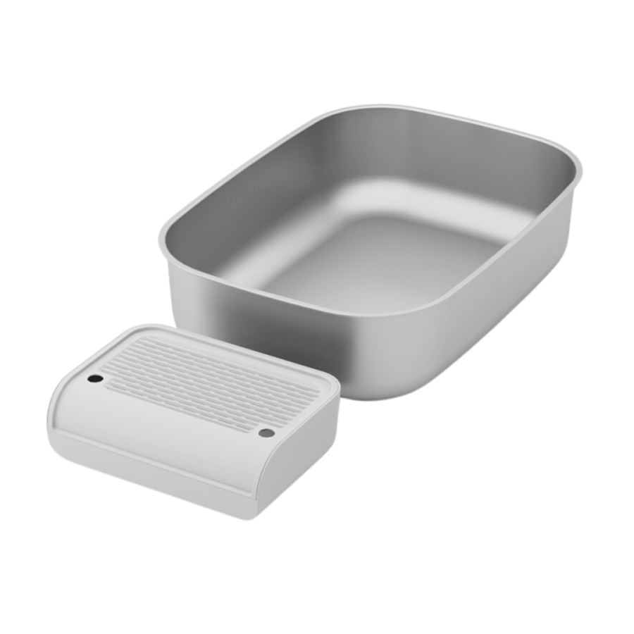 ليتر بوكس مغلق للقطط بقاعدة ستانلس ستيل مع درجة أمامية ومغرفة | Enclosed Stainless Steel Cat Litter Box with Step & Scoop