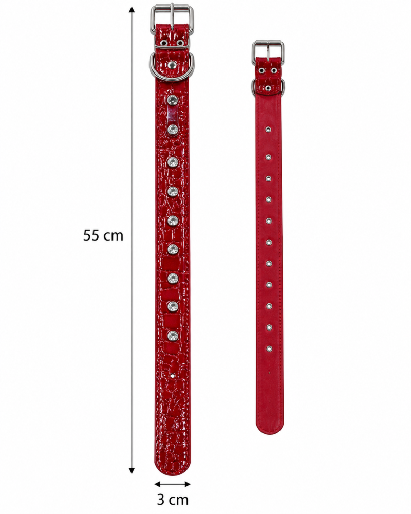 طوق رقبة للكلاب بنقشة جلد التمساح وفصوص لامعة – أحمر | Red Crocodile Pattern Dog Collar with Decorative Studs