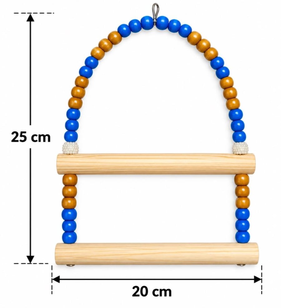 أرجوحة خشبية مزدوجة للطيور مع خرز ملون | Double Wooden Bird Swing with Colorful Beads