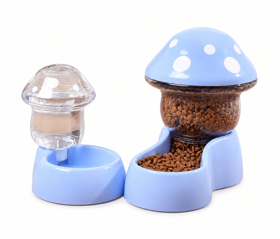طقم موزع طعام وماء تلقائي بالجاذبية للقطط والكلاب بتصميم الفطر – عدة ألوان | Automatic Gravity Food & Water Dispenser Set for Cats & Dogs – Mushroom Design, Assorted Colors